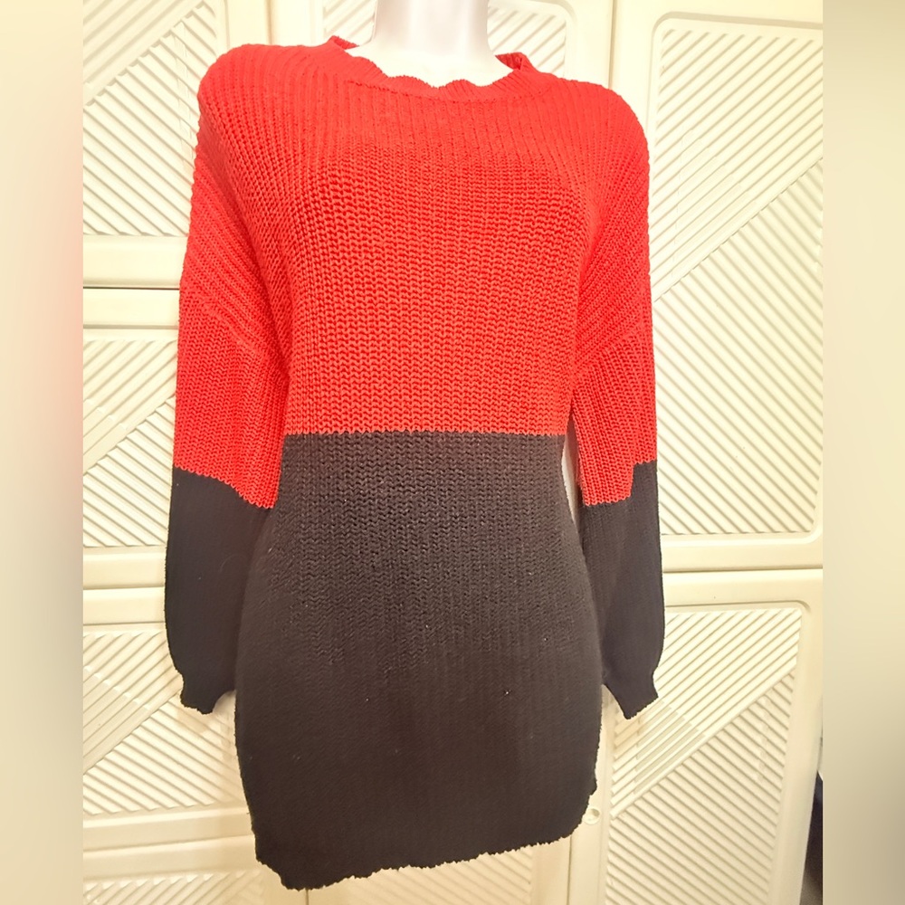 Red and Black Knit Sweater Dress
